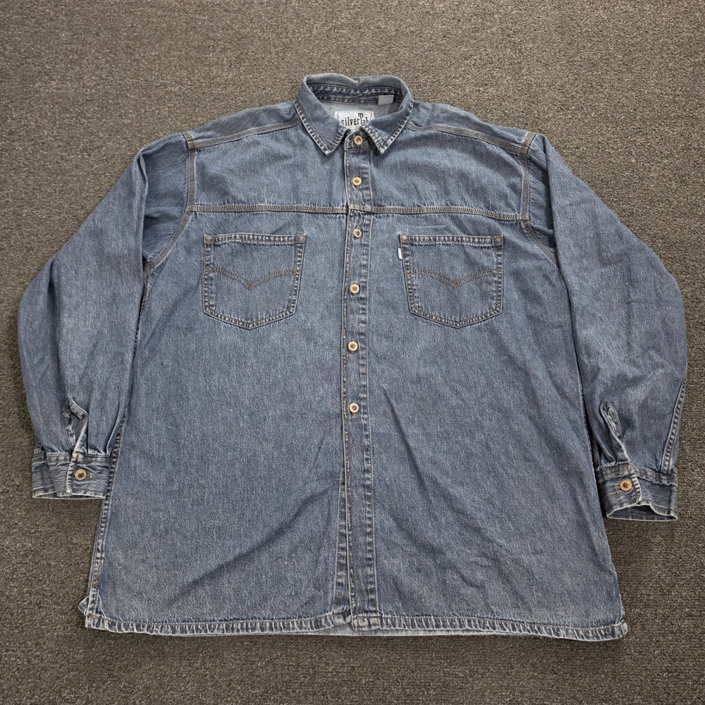 Levis SilverTab Denim Shirt Mens XL Cowboy Vintage 90s Baggy Long Sleeve Western